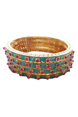 Gold Plated With Green Meenakari Painted Bangles Set of 4 For Women 2