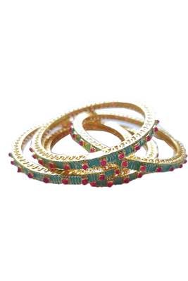 Gold Plated With Green Meenakari Painted Bangles Set of 4 For Women 3
