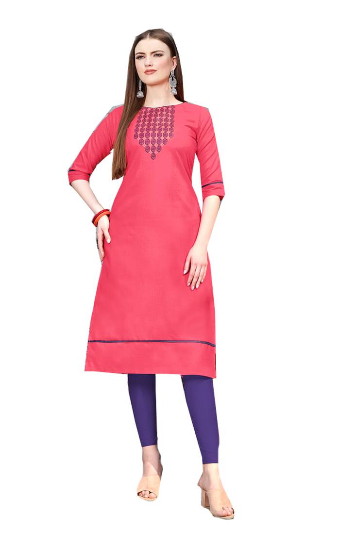 pink embroidered cotton kurti