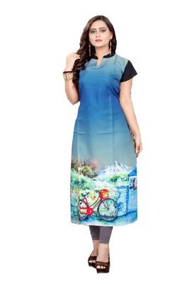 Blue printed crepe kurti 1