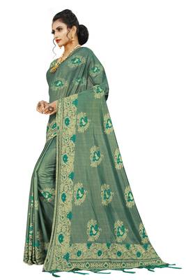 green artsilk floralprint  sarees 2