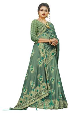 green artsilk floralprint  sarees 3