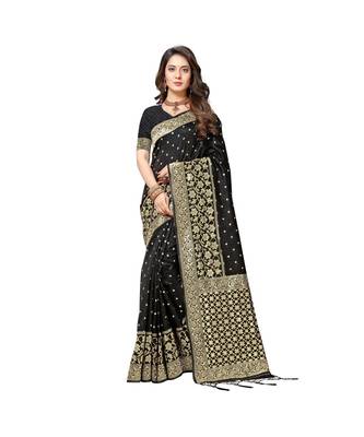 Black coloured  powerloom weaved banarasi silk saree 1