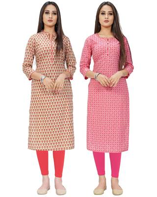 Beige printed cotton ethnic-kurtis 1