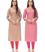 Beige printed cotton ethnic-kurtis