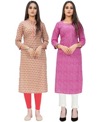 Beige printed cotton ethnic-kurtis 1