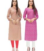 Beige printed cotton ethnic-kurtis