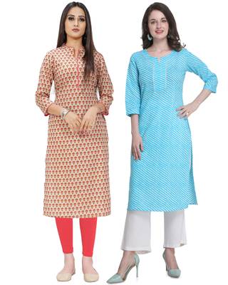 Beige printed cotton ethnic-kurtis 1