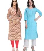 Beige printed cotton ethnic-kurtis