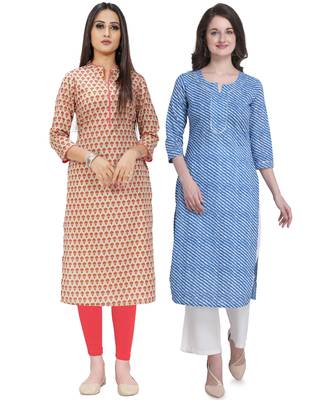 Beige printed cotton ethnic-kurtis 1