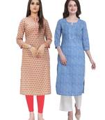 Beige printed cotton ethnic-kurtis