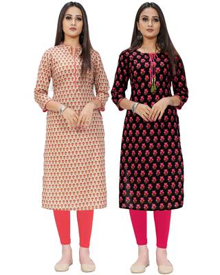 Beige printed cotton ethnic-kurtis 1