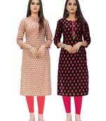 Beige printed cotton ethnic-kurtis