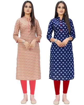 Beige printed cotton ethnic-kurtis 1