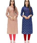 Beige printed cotton ethnic-kurtis