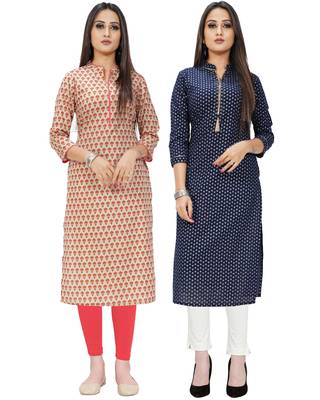 Beige printed cotton ethnic-kurtis 1