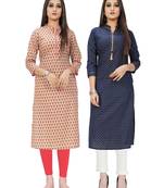 Beige printed cotton ethnic-kurtis