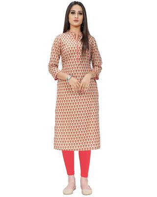 Beige printed cotton ethnic-kurtis 2