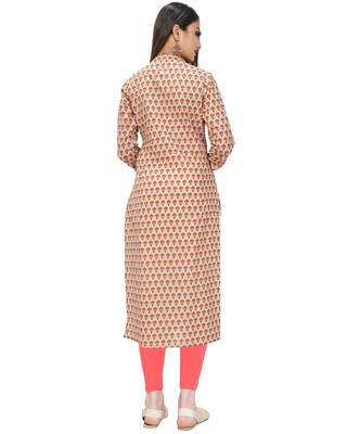 Beige printed cotton ethnic-kurtis 3