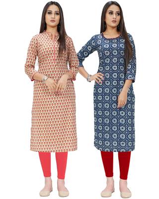 Beige printed cotton ethnic-kurtis 1
