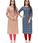Beige printed cotton ethnic-kurtis