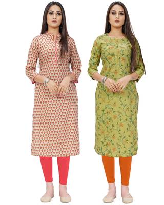 Beige printed cotton ethnic-kurtis 1