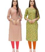 Beige printed cotton ethnic-kurtis