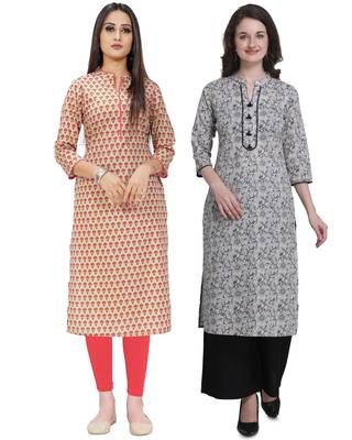 Beige printed cotton ethnic-kurtis 1