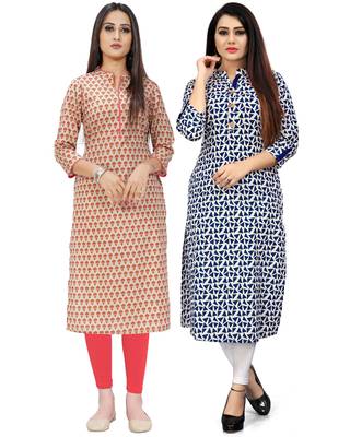 Beige printed cotton ethnic-kurtis 1