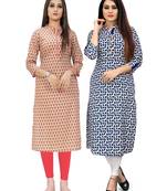 Beige printed cotton ethnic-kurtis