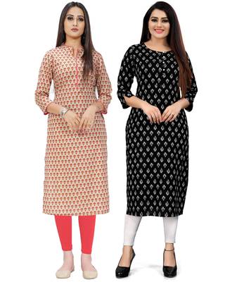 Beige printed cotton ethnic-kurtis 1