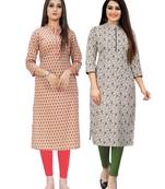 Beige printed cotton ethnic-kurtis
