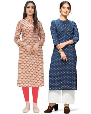 Beige printed cotton ethnic-kurtis 1