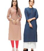 Beige printed cotton ethnic-kurtis