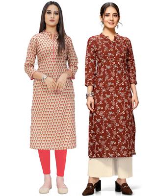 Beige printed cotton ethnic-kurtis 1