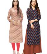 Beige printed cotton ethnic-kurtis