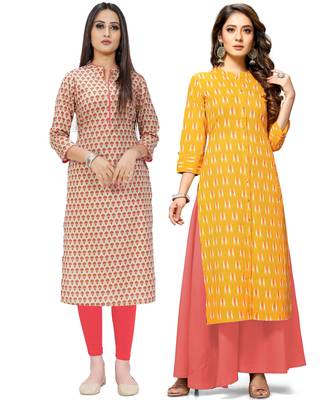 Beige printed cotton ethnic-kurtis 1