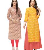 Beige printed cotton ethnic-kurtis