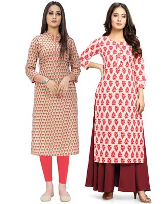 Beige printed cotton ethnic-kurtis 1