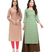 Beige printed cotton ethnic-kurtis