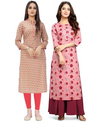 Beige printed cotton ethnic-kurtis 1