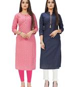 Pink printed cotton ethnic-kurtis
