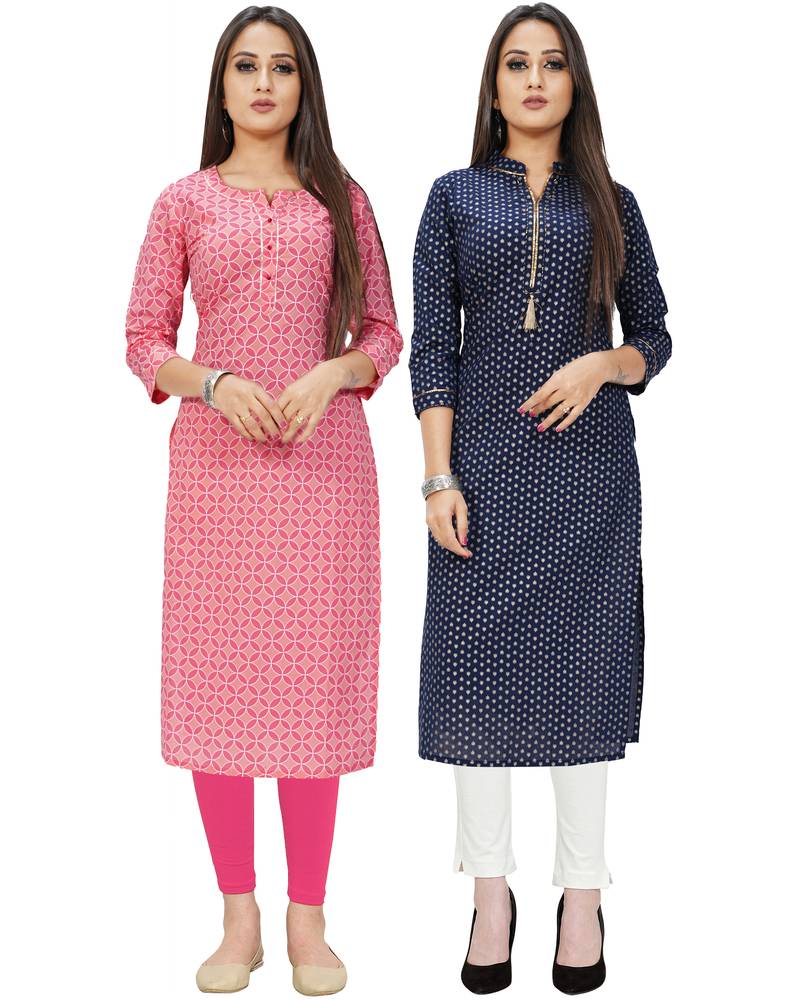 Pink printed cotton ethnic-kurtis