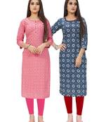 Pink printed cotton ethnic-kurtis