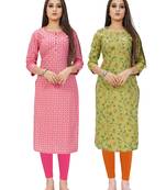 Pink printed cotton ethnic-kurtis