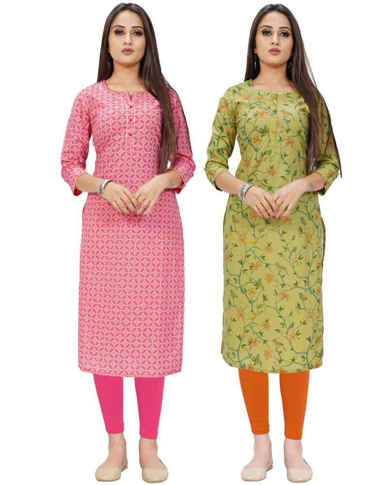 Pink printed cotton ethnic-kurtis