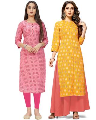 Pink printed cotton ethnic-kurtis 1