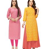 Pink printed cotton ethnic-kurtis