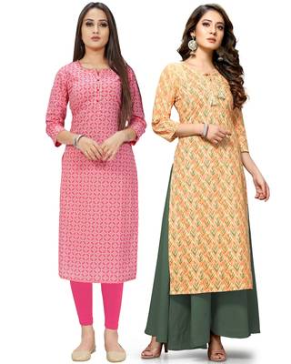 Pink printed cotton ethnic-kurtis 1