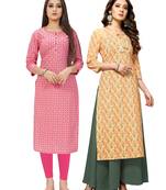 Pink printed cotton ethnic-kurtis